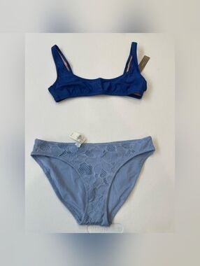 Blue Bikini Set J.Crew Scoop Bra Top Medium + Aerie Crochet Bottom Large